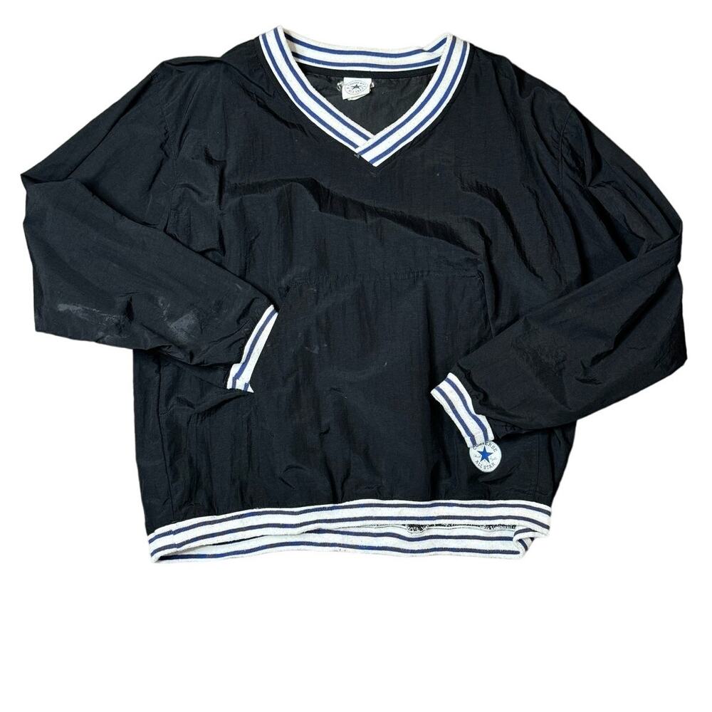 Vintage Converse All Star Black Nylon Pullover Jacket Bowdoin Colors M/L